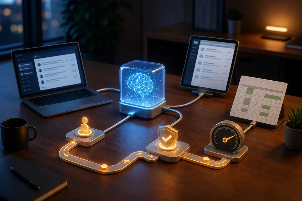 How can a small business identify one suitable workflow, connect an AI tool to its existing systems, and test the results
