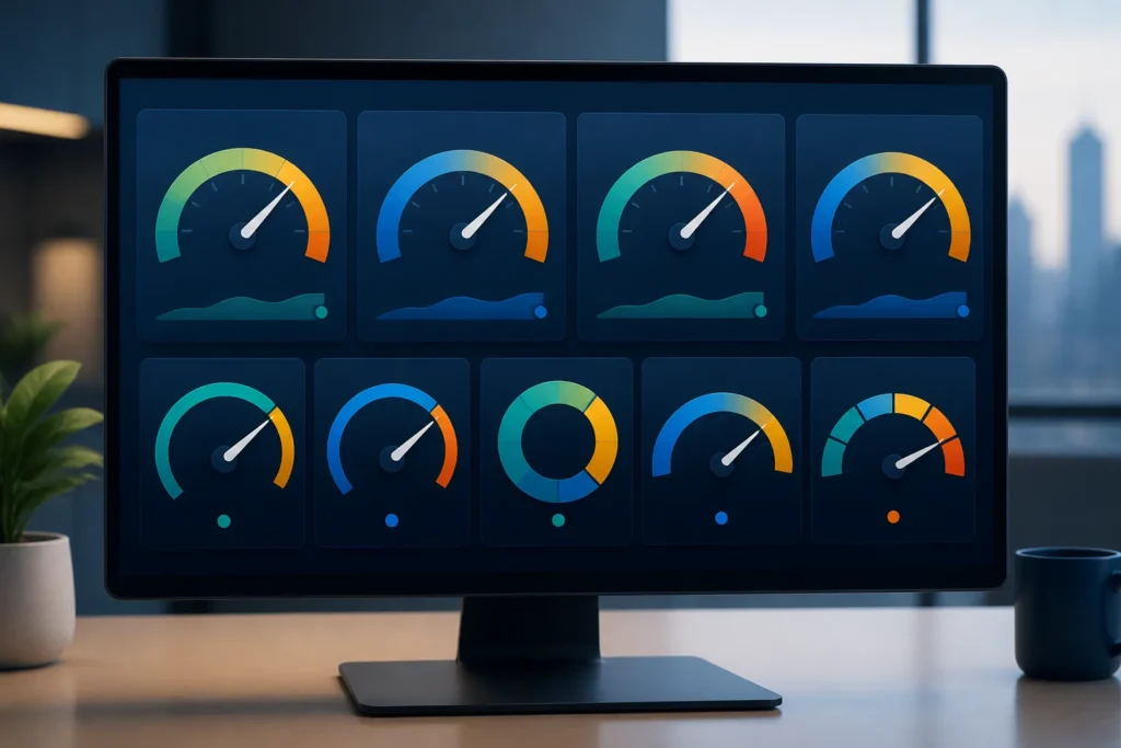 How many key metrics should a dashboard display, and what information should each metric include?