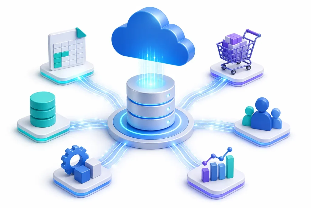 Which data sources, cloud platforms, and databases does each business intelligence service integrate with?